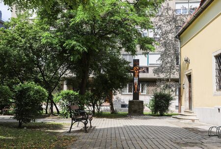 Szent Florian catholic church building back facade in Budapestの写真素材