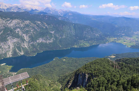 Shape of the lake Bohinj in Slovenia - view from aboveの写真素材