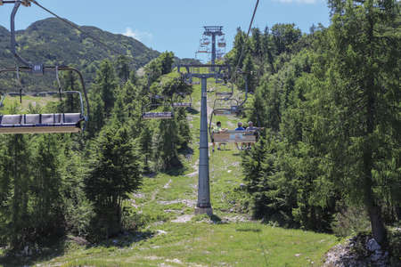 View to the mountain Vogel Ski Resort in Slovenia in summerの写真素材