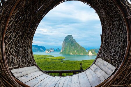 Beautiful sky and sea Phang Nga Bay (sametnangshe)background.の写真素材