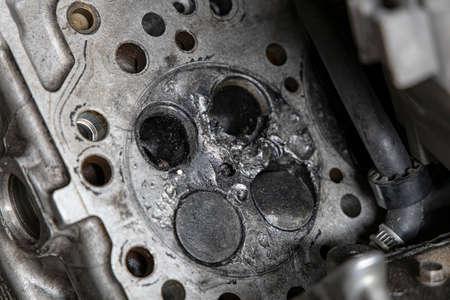 Close up cylinder head car of engine is broken.