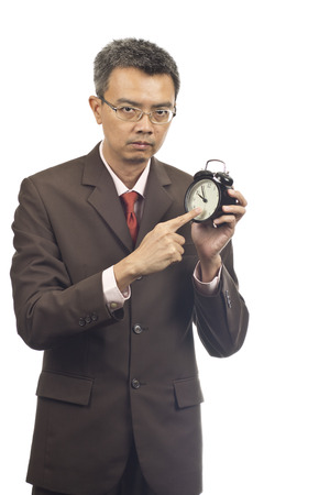 Asian businessman standing on white backgroundの写真素材