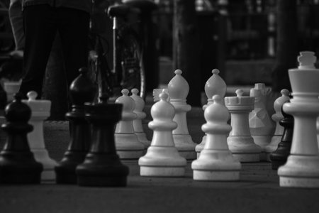 play chess in the street with big figure of chess stockholmの写真素材