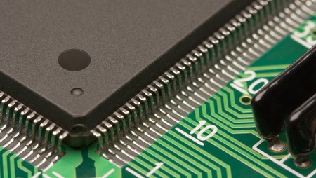 Extreme closeup of a chip on circuit board