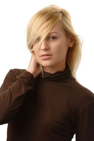 Portrait of a beautiful blonde, isolated over whiteの写真素材