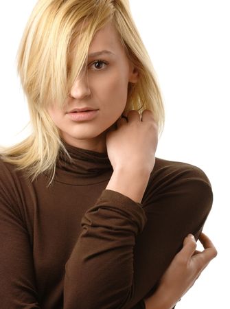 Portrait of a beautiful blonde, isolated over whiteの写真素材