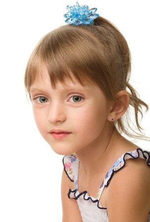 Portrait of a cute little girl, isolated over whiteの写真素材