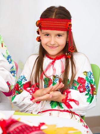 Portrait of a girl in Ukrainian national clothの写真素材