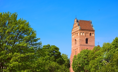 Church of Visitation the Virgin Mary in Warsaw city, Poland - view at old town from Visla riverの写真素材