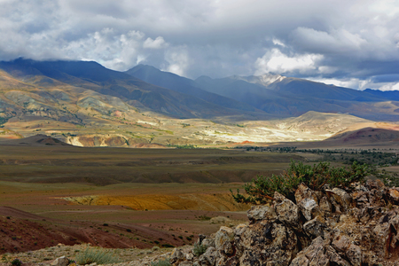 Mountain landscape in the mountains of Altai in cloudy weatherの写真素材