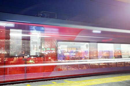 Moscow, Russia. 01.25.2019. Movement of the Moscow fast train in the city at the station...