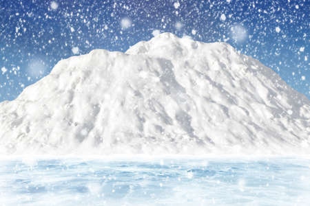 Big snowy mountain against the blue sky. Winter landscape of snow and ice. Snowfall concept. Arctic,...
