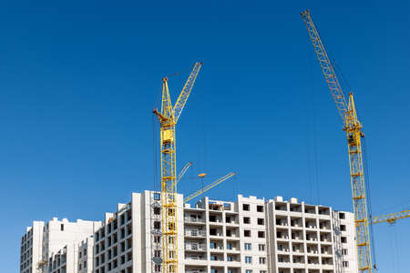 city Barnaul. Russia. August 4, 2020. Construction of a new residential building on 65 years of Victory Street in Barnaul.のeditorial素材