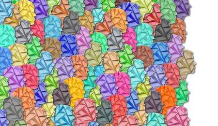 Profile silhouette faces of people. Abstract illustration image. The concept of ethnicity and the cohesion of the nation. Colorful template for design.の写真素材