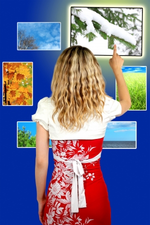 Girl operator with nature photography seasonの写真素材