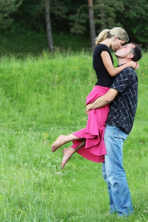 nice couple in love outdoorsの写真素材