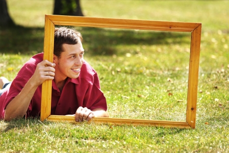 the man in the picture framesの写真素材