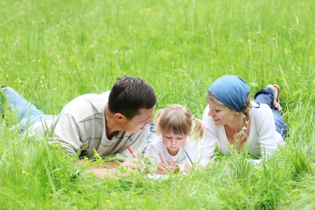 young family play on the natureの写真素材