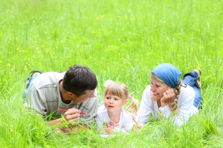 young family play on the natureの写真素材