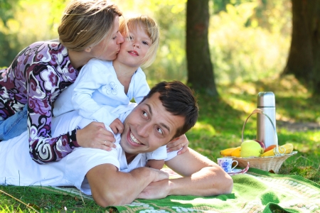 happy Family at picnic on natureの写真素材