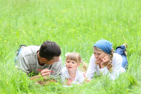 a young family on the natureの写真素材