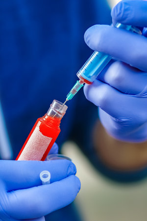 virus blood test in a man's hands 2019-2020. Crown virus outbreak. Epidemic viral respiratory...