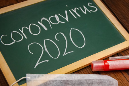 coronavirus sample with a tablet on a wooden table background. Air Pollution Epidemicの写真素材