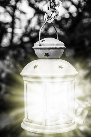 beautiful ceramic lamp in the park on nature backgroundの写真素材