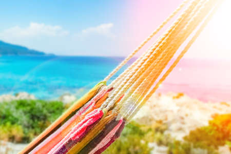 beautiful hammock on sea in greece on nature backgroundの写真素材