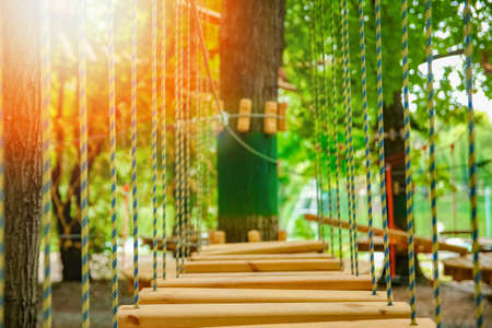 beautiful rope and net climbing in the park on the natureの写真素材