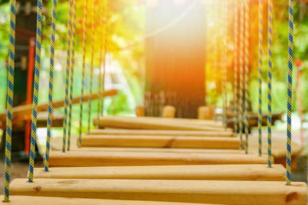 beautiful rope and net climbing in the park on the natureの写真素材