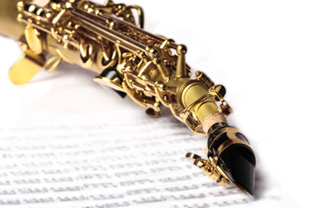soprano saxophone on white backgroundの写真素材