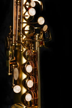 soprano saxophone on black backgroundの写真素材