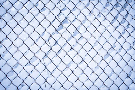 Winter mesh on nature in the park background. Winter fence fence.