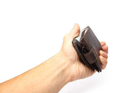 Dollars money in your wallet and hands on a white background
