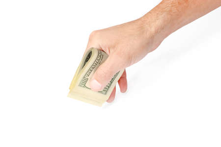 Business Money dollars in the hands on a white background