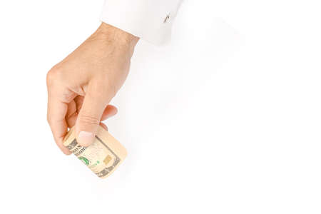 Business Money dollars in the hands on a white backgroundの写真素材
