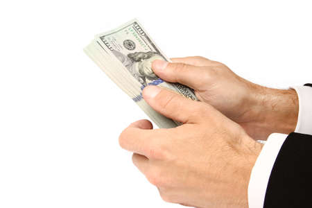 Business Money dollars in the hands on a white background
