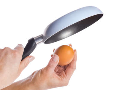 pan in hands on a white background