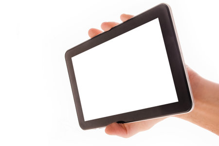in human hands tablet computer touch-screen gadget with isolatedの写真素材