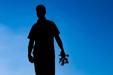 happy parent with child in the park outdoors silhouetteの写真素材