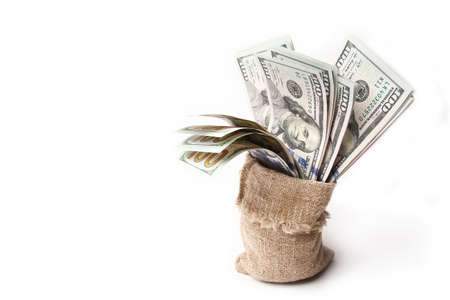 Business Dollar money in a bag on a white backgroundの写真素材