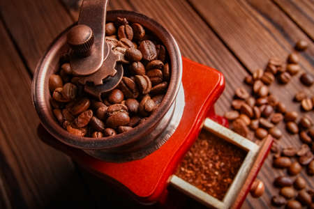 coffee grinder and coffee backgroundの写真素材