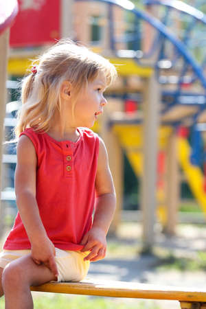 happy child having fun playing in the nature parkの写真素材
