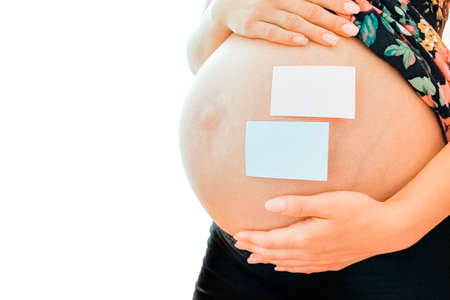 Pregnant girl on white background with stickers