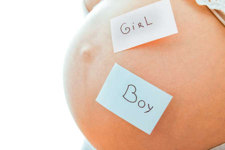 Pregnant girl on white background with stickers