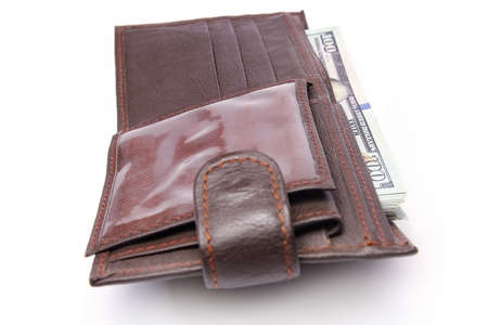 dollar business money in a purse on a white background