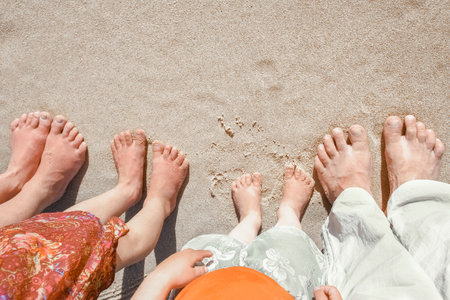 Beautiful traces with feet on sea nature background