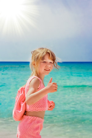 happy child on the beach in the nature of Cyprusの写真素材