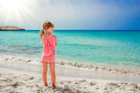 happy child on the beach in the nature of Cyprusの写真素材